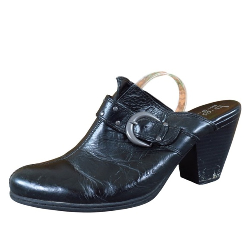 Born Concept Women's Leather Mule Clogs Size‎ 9 Black Block Heel